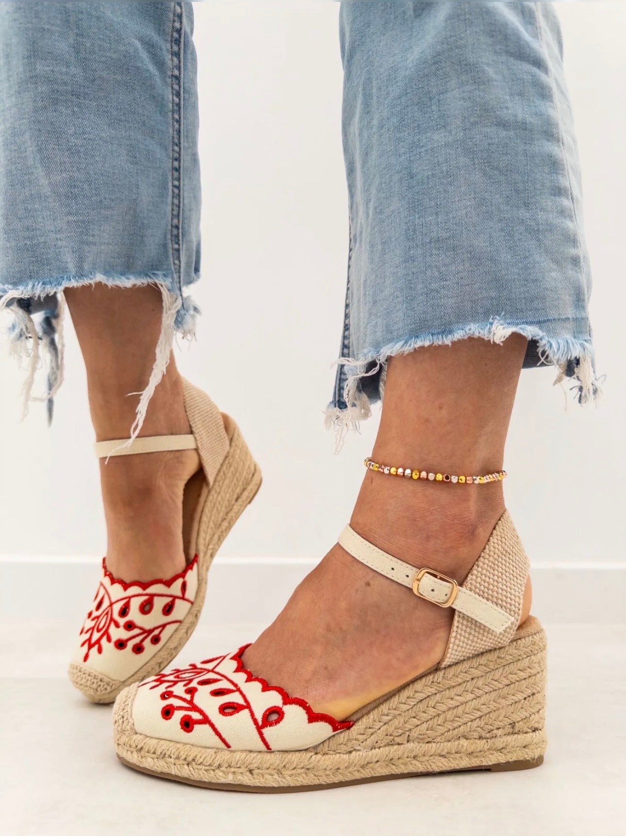 Esparteña Flores Roja