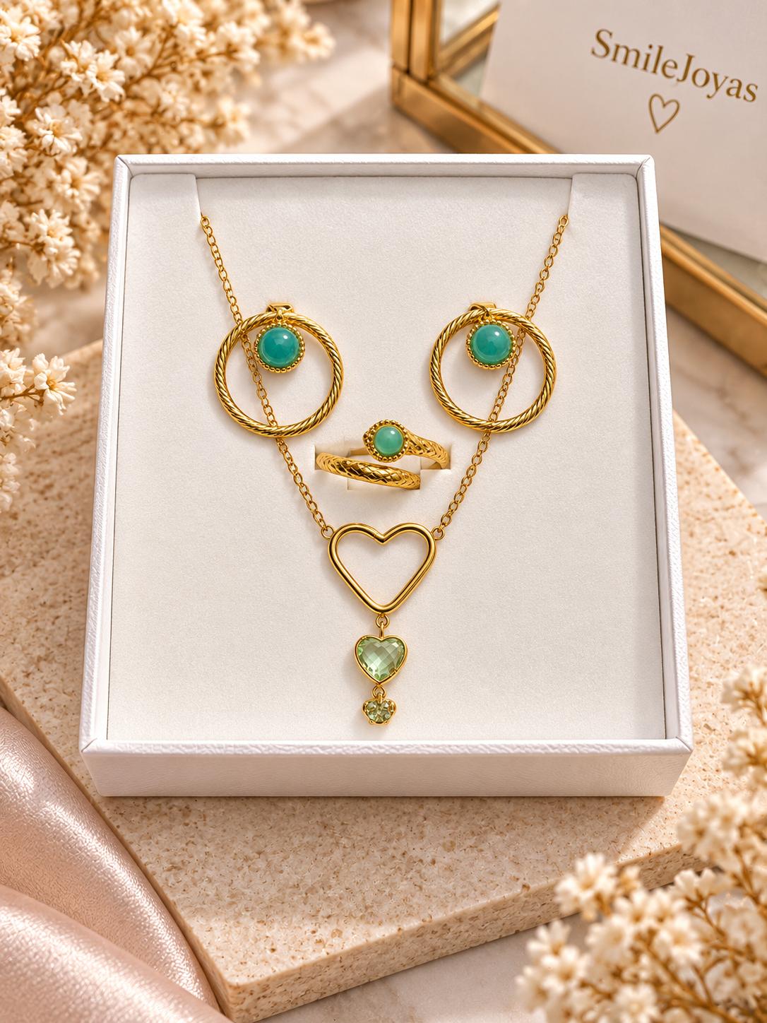 Conjunto Collar, Anillo y Pendientes Acero