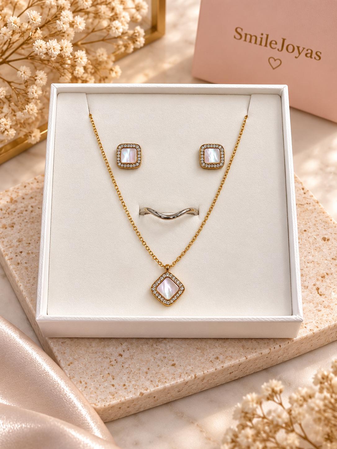 Conjunto Collar, Anillo y Pendientes Acero